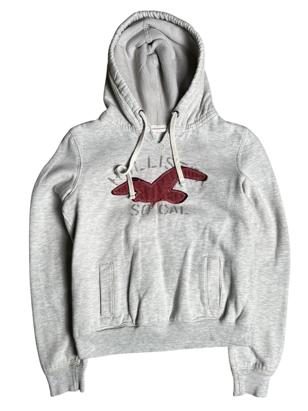 Hollister Sweater Womens M Gray Hooded Pullover Pockets Embroidered Logo
